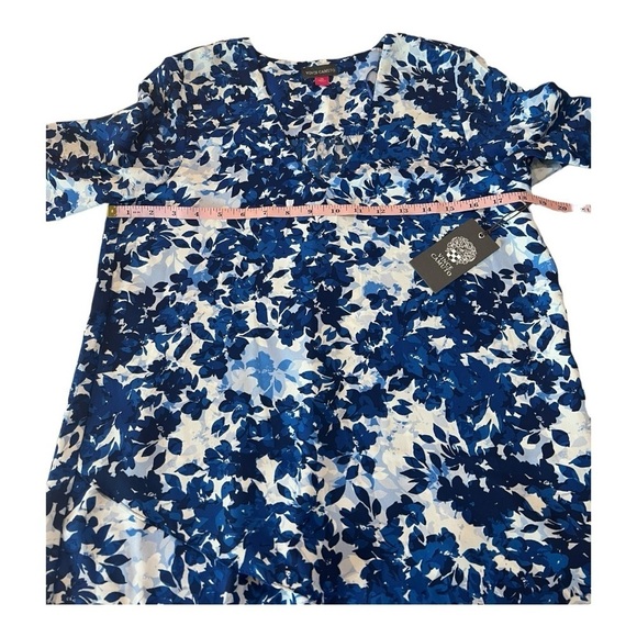Vince Camuto Flutter Sleeve V-Neck Layered Navy White Leaves Womens Oversized XS - Picture 7 of 16